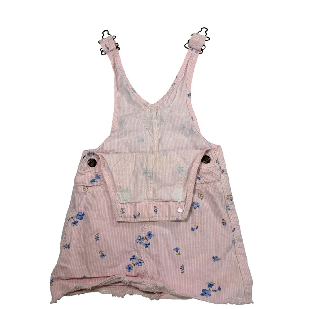 OshKosh Bgosh Baby Girls Pink Pinstripe Floral Overall Dress 18M Raw Hem